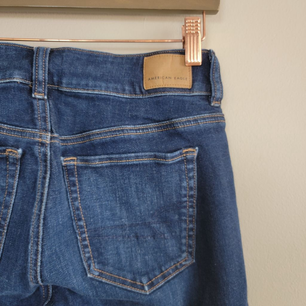 American Eagle Kick Boot Jeans Dark Blue Wash Low Rise Stretch Bootcut AE 2 - Picture 7 of 11